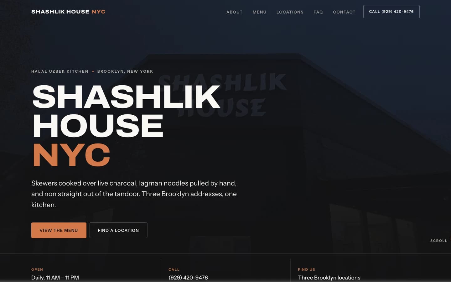 Shashlik House NYC website homepage